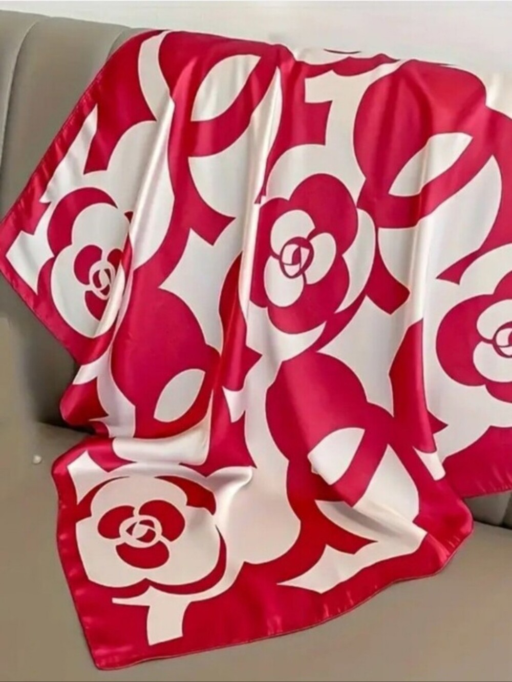 Red and White Floral Silk Scarf